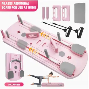 8-in-1 Foldable Home Pilates Training Board with Push-Up Bar, Full Body Workout Equipment for Fitness Lovers, Multifunctional Abdominal Core Trainer Compact Portable Home Gym Machine with Ab Roller Wheel