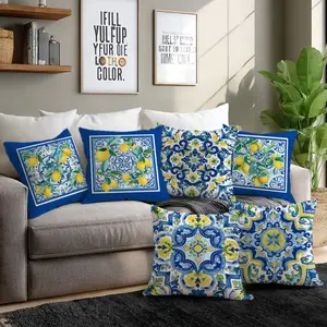 Summer Moroccan Watercolor Lemon Brick Pillow Covers Set of 6, Single-Sided Print, Minimalist Home Decor for Living Room Bedroom