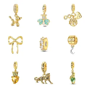 MULA Gold Pendant Collection - 925 silver pendant, 18K gold plated, inlaid with cubic zirconia, suitable for Pandora bracelets and necklaces, an ideal gift for women and girls