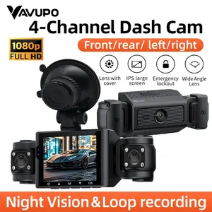 4 Channel 1080P Car Dvr Recorder, Front Rear Left Right Adjustable Lens, Night Vision with 8 IR Lights, Loop Recording, Parking Monitor