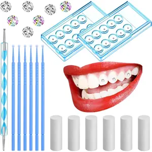 Boao 61 Pcs Tooth Gem Kit DIY Jewelry Dental Gems Reflective Teeth Diamonds Set Artificial Crystal Ornaments Jewel with Applicator Sticks Dot Drill Pen Cotton Sticks(White,Colorful,Blue)