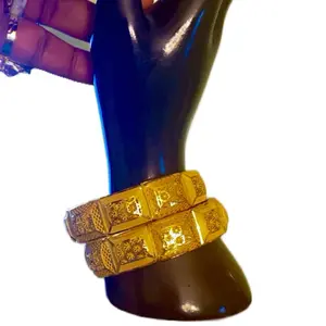 Gold Plated Bangle Bracelet with Intricate Engraving for Women's Fashion Jewelry