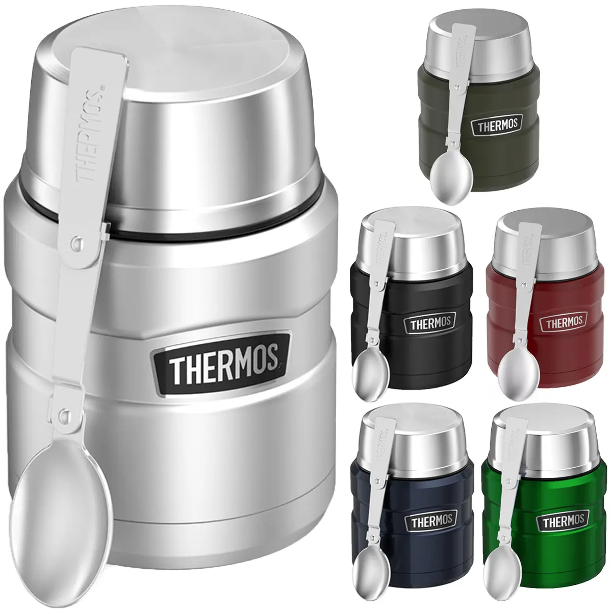 Thermos 16 oz Stainless King Vacuum-Insulated Stainless Steel Thermal Soup Container, Foldable Tableware Bowl & Canister