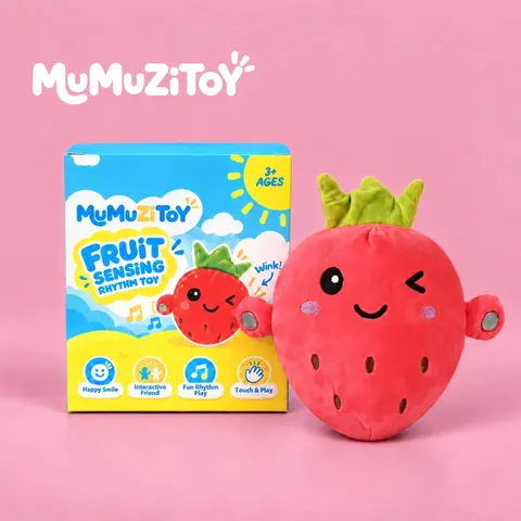 Mumuzitoy Playful Food-Themed Plush Toy Set - Sensation Interactive Banana, Strawberry, Carrot Stuffed Toys with Lights & Song, AA Batteries, Audio, 15 Built-In Video Game-Style Tunes for Parent-Child Fun, Kids' Birthday Gift