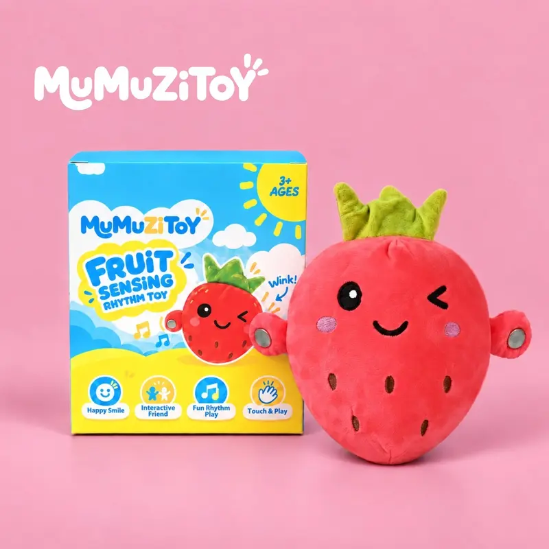 Mumuzitoy Playful Food-Themed Plush Toy Set - Sensation Interactive Banana, Strawberry, Carrot Stuffed Toys with Lights & Song, AA Batteries, Audio, 15 Built-In Video Game-Style Tunes for Parent-Child Fun, Kids' Birthday Gift