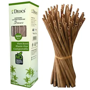 Dtocs Coconut Leaf Disposable Straws - 100 Eco-Friendly Biodegradable Straws for Everyday Use - Plant-Based & Sturdy - Healthy Replacement for Plastic Straws