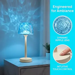 Water Ripple Projector Lamp - Rotating Dynamic Ambient Night Light for Bedroom, Living Room and Bathroom Decoration shower Wireless Rechargeable Color Changing RGB USB DIY