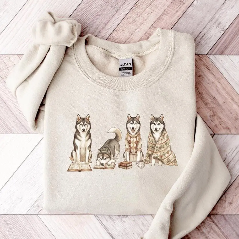 Husky Book Lover T-Shirt, Sweatshirt & Hoodie – Book Lover Gift, Dog Mom Gift, Funny Dog, Dog Lover, Husky Mom