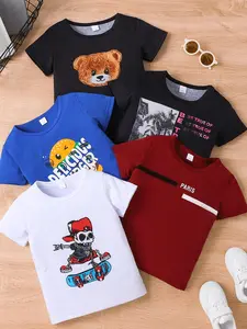 Boy's Graphic Print Round Neck Tee, Casual Short Sleeve Crew Neck T-Shirt for Summer, Kids Clothes for Daily Wear