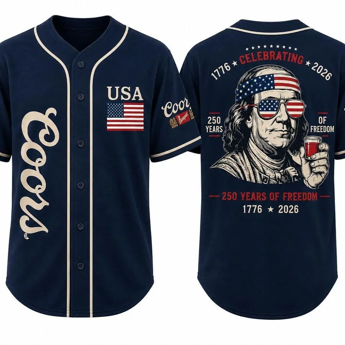 CCOORS Banquet Vibe America 250 Baseball Jersey - Vintage Patriotic Beer Shirt - 1776 to 2026 USA Game Day