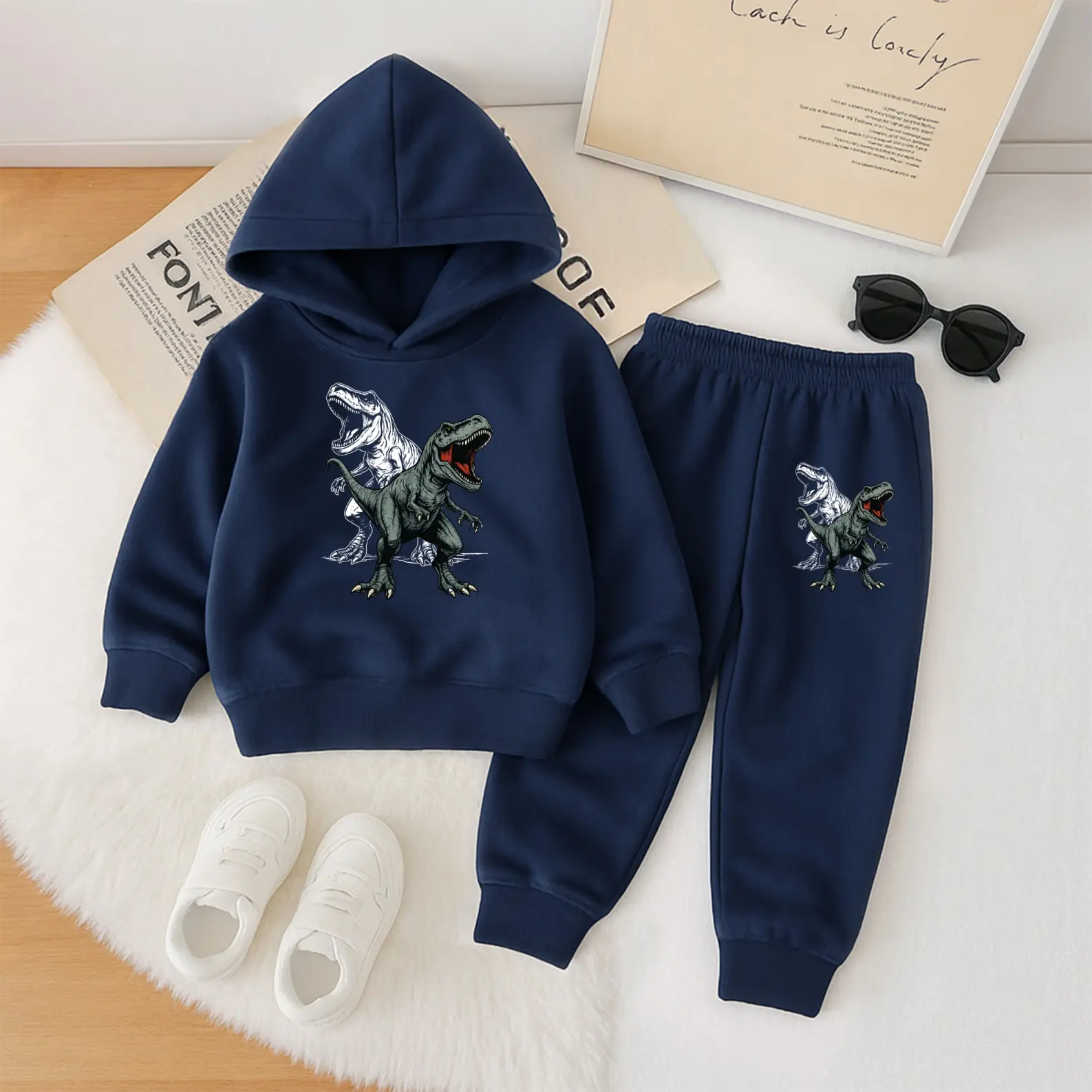 Men's 2-Piece Fitted Tapered Dinosaur Print Fluffy Fleece Sweatsuit Set Outfit - Matching Long Sleeve Hoodie, Pants, Tracksuit Sweat Suits with Cozy Hood Warmth for Fall Winter Casual Sports Wear, Sports Clothing Set, Tapered Set