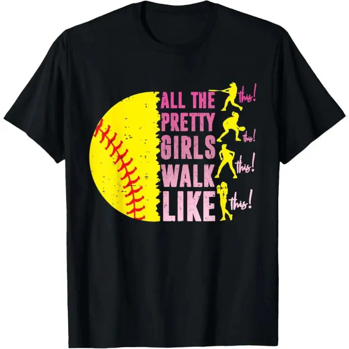 Men's 100% Cotton Short Sleeve Softball Graphic Tshirt - Crew Neck, Reinforced Seams, Breathable Fabric, Loose-Fitting Casual Wear, Machine Washable, Ideal for Game Day, Size Down for Fitted Look, S/M/L