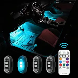 4 Pack RGB Portable Party Lights, Remote Control Wireless, 8 Custom Colors, Rechargeable Car Footwell Lamp, Outdoor Decor Accessories