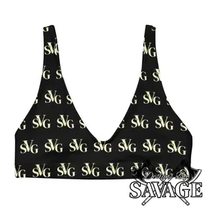 SVG Logo Recycled Padded Bikini Top in Black and Cream | Designs By Savage