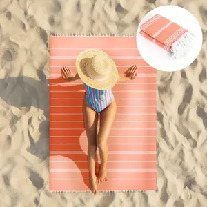 Set of 2 Extra Large Beach Towels - Measuring 90 X 63 Inches, Light Orange Striped Quick-Dry Pool Towels