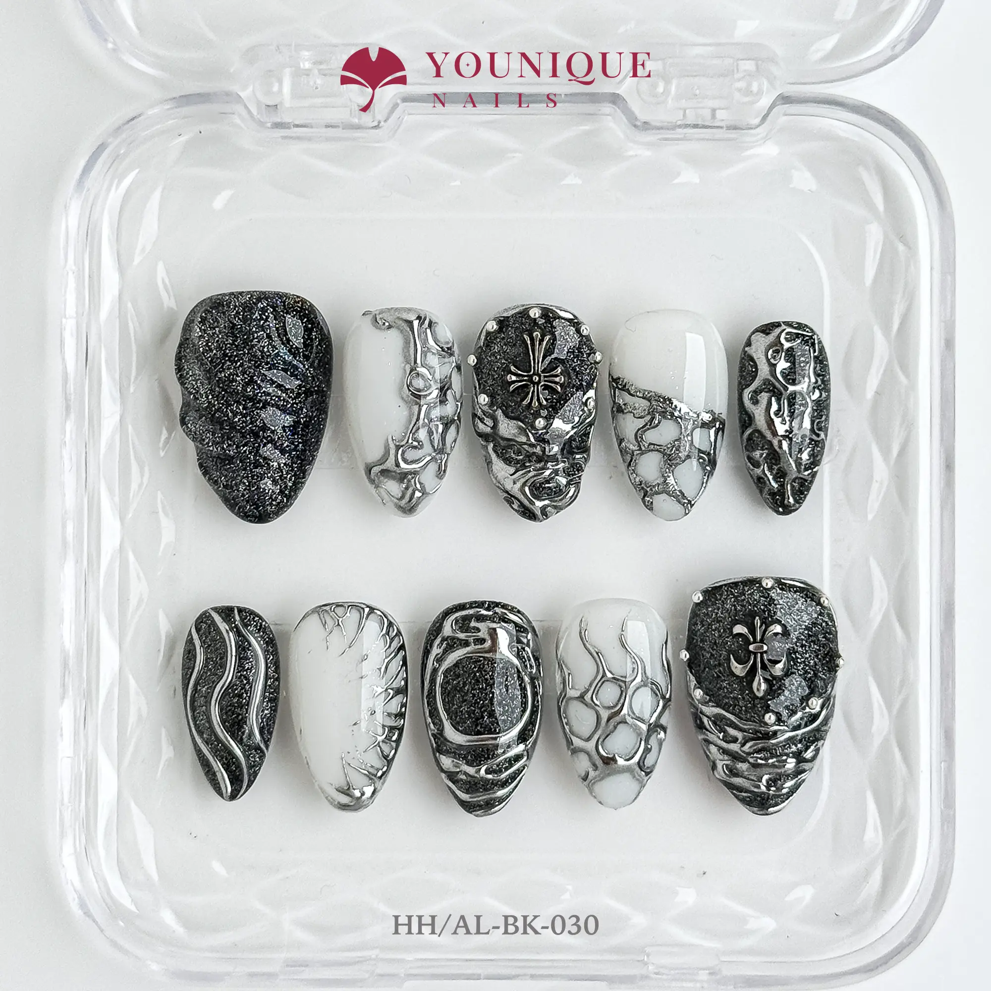Younique Decorative Nails - 10PCS 100% Handmade Reusable Acrylic Press-On Nails with Colorful 3D Art Design