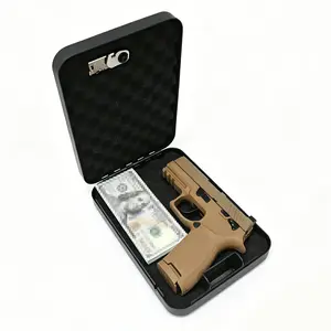 Compact Metal Portable Lock Box with Combination Lock & Key Access, Office & Home Security Safe for Valuables