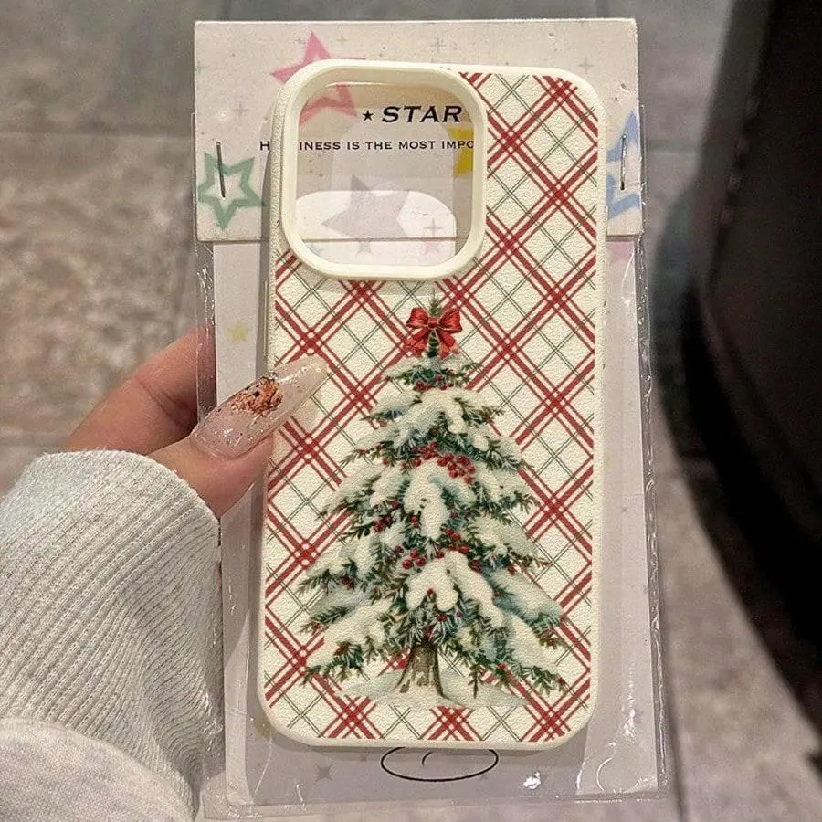 A TPU material phone case with a warm and cheerful Christmas plaid Christmas tree design, compatible with iPhone 17/16/15/14/13/12/11/X/XS/XS Max series, making it a perfect holiday gift for friends, family, or yourself., Accessories, Casing, Protection,s