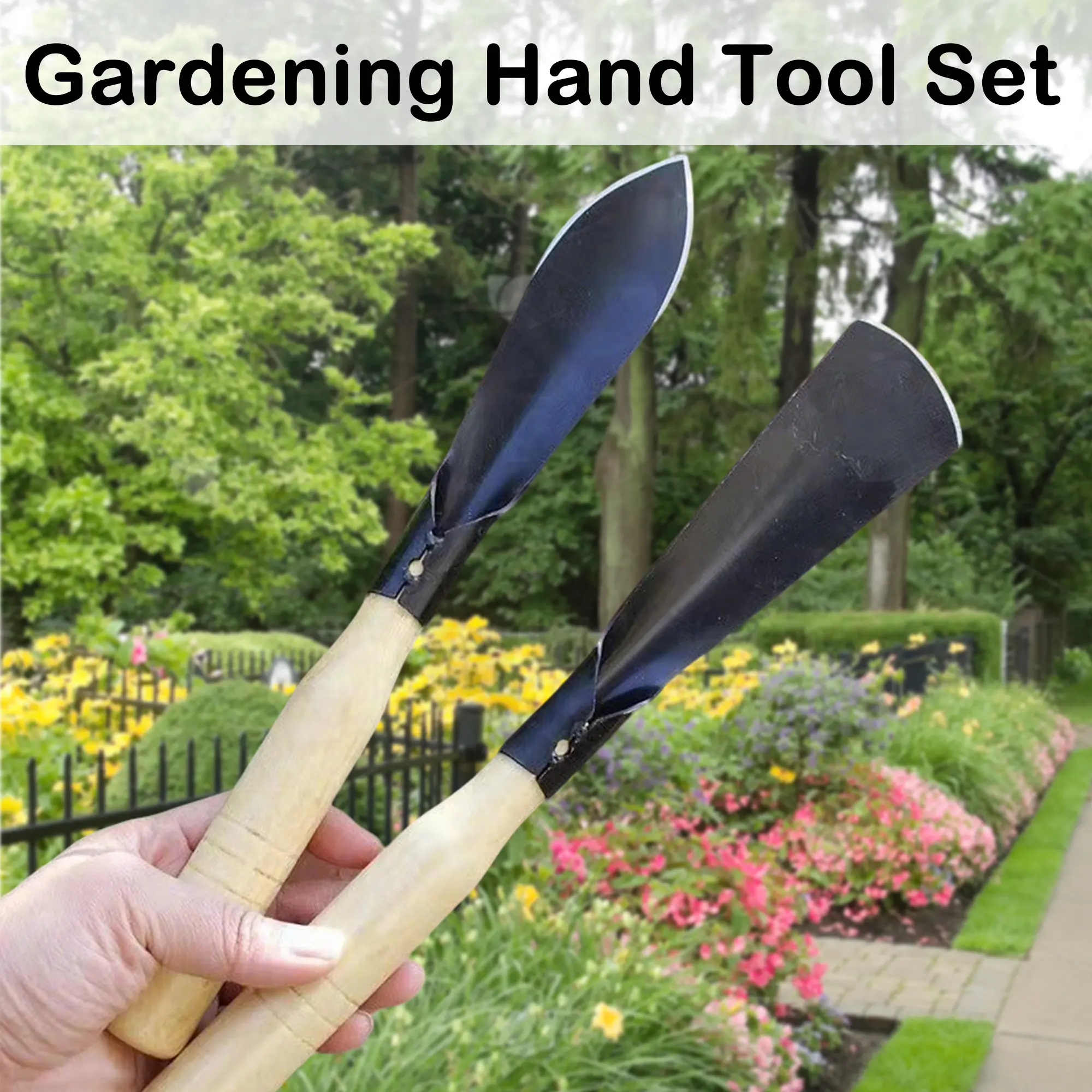 2 Counts Garden Shovel, Garden Hand Trowel with Pointed Tip and Flat Tip, Small Gardening Hand Tools Shovels, Garden trowel made of manganese steel with a timber handle for cultivation, Weeding