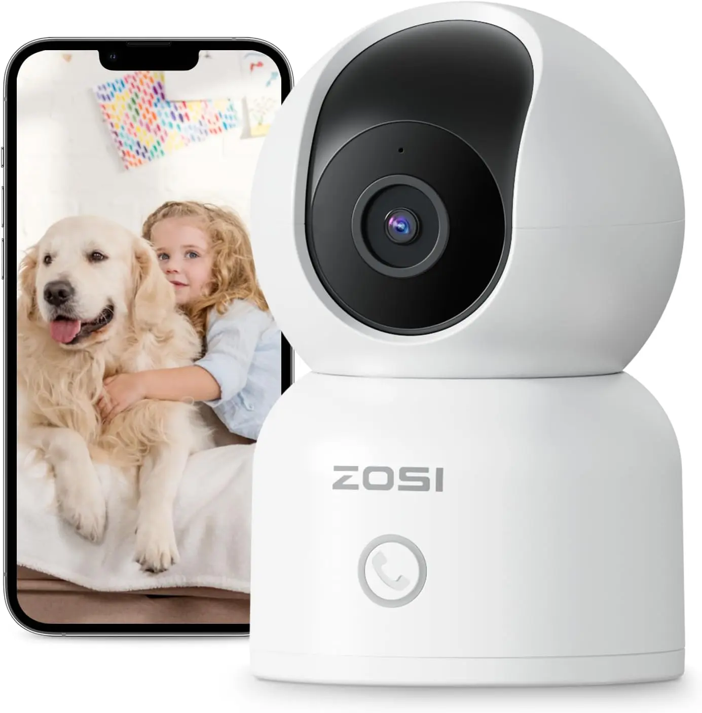 ZOSI 2.5K Security Camera Indoor,Nanny/Pet Cam,Supports both 2.4G/5G WiFi,Pan&Tilt,Remote Access and Control from Phone App(Not Battery Camera)