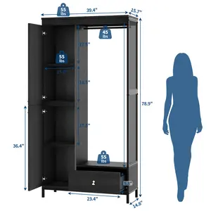 Modern Armoire Wardrobe Closet – Spacious Storage with Hanging Rod & Shelves, Sleek Design, Durable Construction, Ideal for Bedroom, Guest Room & Entryway to Organize Clothing, Bags & Accessories
