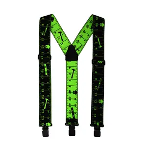 Men's Suspenders 2 Inch Wide Elastic Y Back, Ruler Print Design, Unique Design, Suspender with Strong Clip for Pants