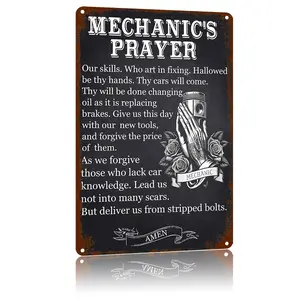Retro Vintage Aluminum Metal Mechanic Prayer Tin Sign, 8"x12" Vintage Garage Sign, Home Decor Product for Garage Wall Decor, Vintage Garage Signs, Home Decor Products,summervibes Rustic Design Rustic Farmhouse Design Rustic Design