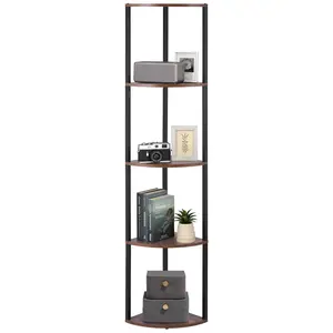 VEVOR 5-Tier MDF Corner Shelf, 64" Tall Corner Bookcase with RC/APP-Controlled Multi-Color Lights, Kitchen & Room Decor Storage Shelf for Collectibles, Bedroom/Living Room Use