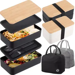 Double-Layer Bento Box with Dividers, Durable Bento Box, Insulated Large Capacity Microwave Safe Stackable Plastic Lunch Box, Japanese Style Reusable Container, Thermal Lunch Box