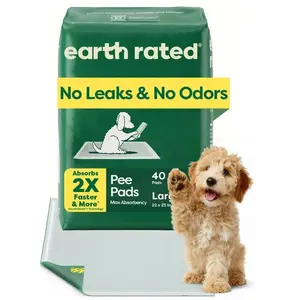 Earth Rated | Max Absorbency Puppy Pee Pads for Dogs Absorbs 2X Faster & 2X More, Leak-Proof, Odor Control Potty Training, Unscented, Large, 22” x 23”, 40 Count