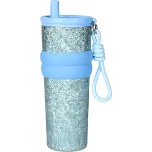 Titanium Straw Tumbler, 25 oz (750 mL), Double-Wall Vacuum Insulated, Leak-Resistant Straw Lid, Silicone Grip & Carry Strap, Dishwasher-Safe – Sky Blue