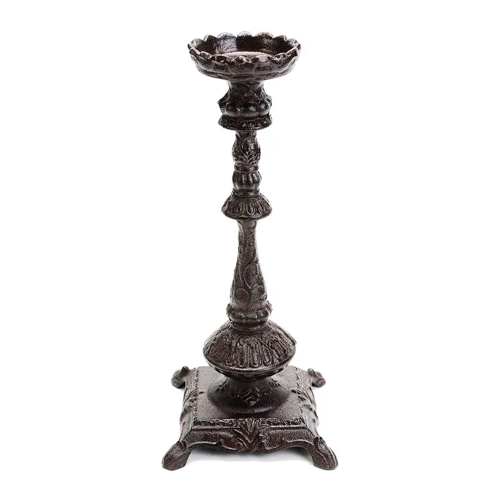 Sungmor Heavy-Duty Cast Iron 1-Head Candlestick Holder - Handcrafted Vintage 37cm/15in Tall Iron Pillar Holders - Decorative Home Decor for Wedding, Christmas Events, Handcrafted Pillar Holders