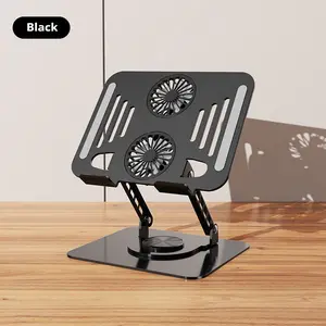 Black Adjustable Laptop Cooling Stand with 2 Quiet Fans 360° Rotatable Ergonomic Aluminum Alloy Foldable Design Height Adjustable for Laptops Tablets Computer