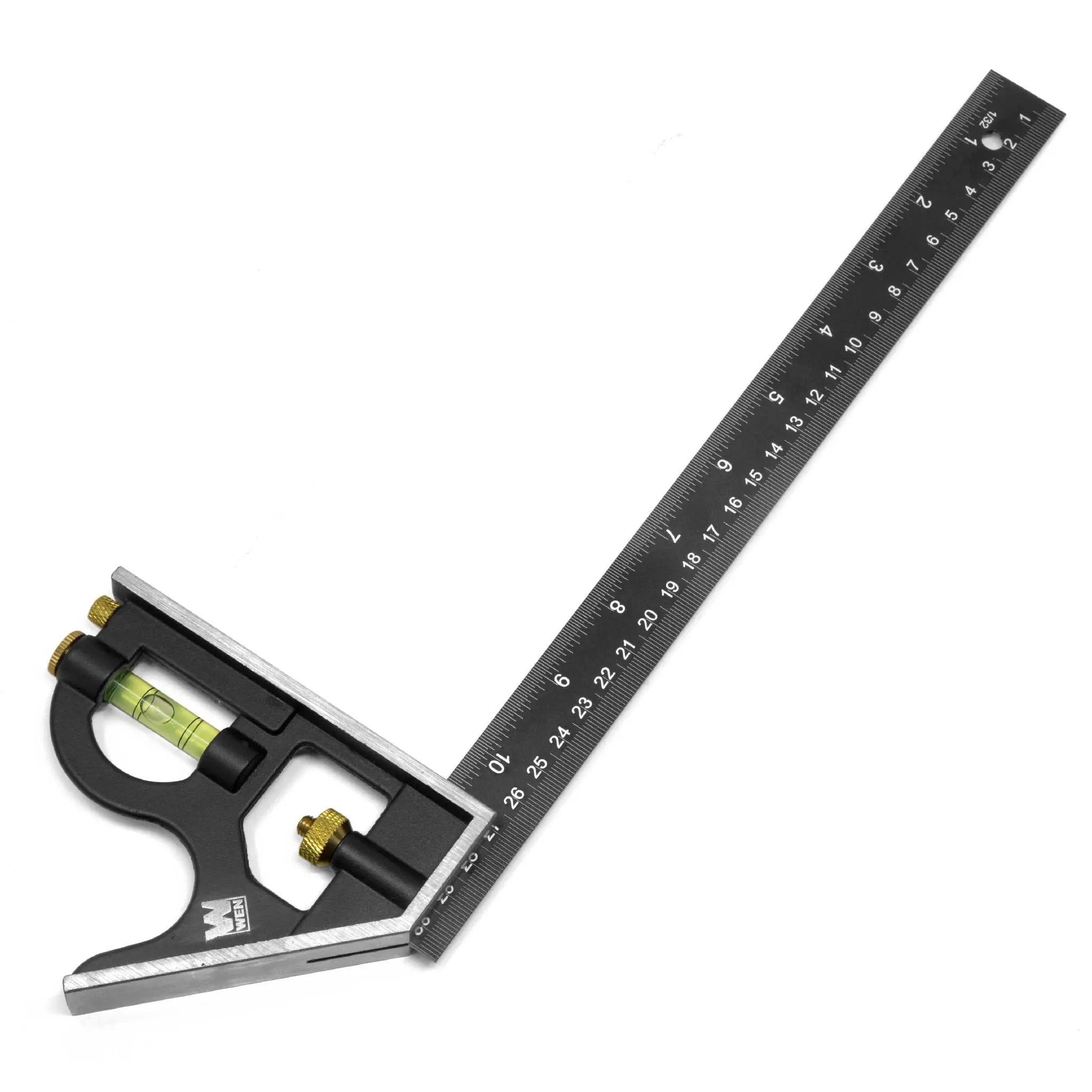 WEN ME144L 12-Inch Aluminum Combination Square, Hand Measuring Tool with Bubble Level, Inches/Metric Measuring Instrument