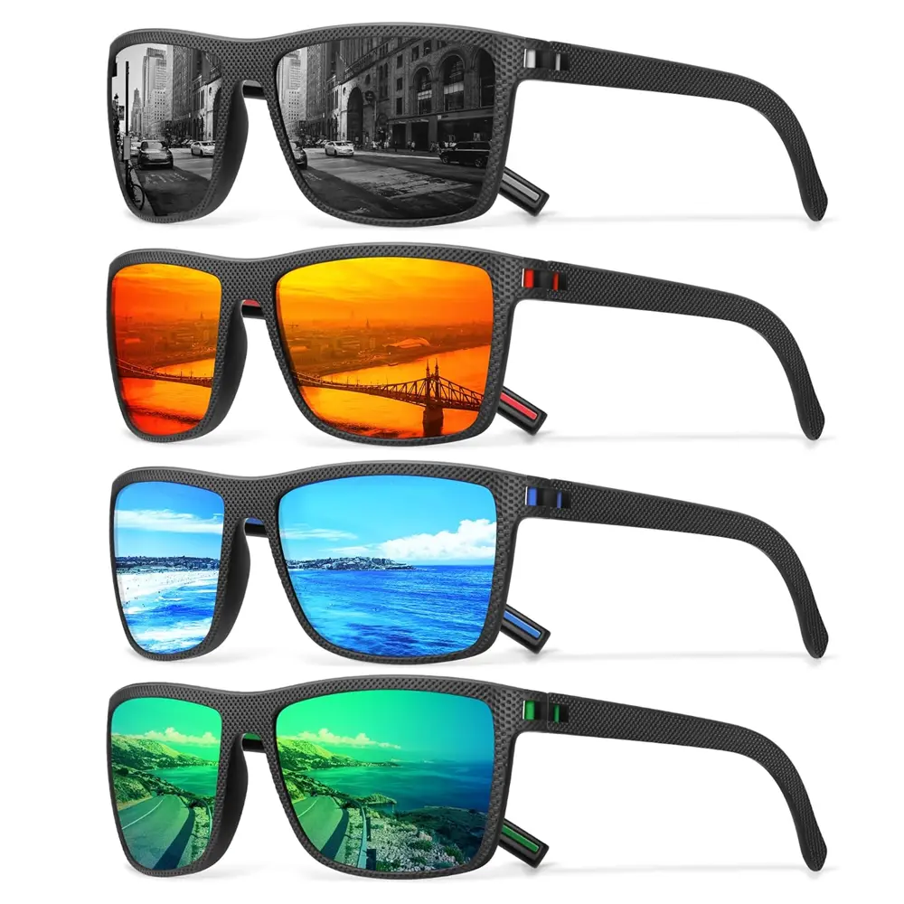 4PCS Set Fashionable Fashion Glasses for Men And Women. Classic Square Design. Summer -protective Trendy Fashion Glasses with TAC Polarized Material. Ideal for Leisure, Outdoor Activities,, Hiking, Cycling, Fishing, Driving, Etc.