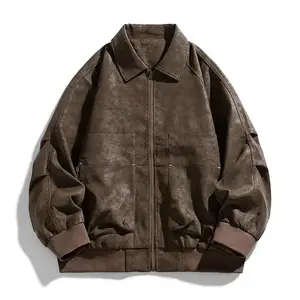 Retro brown lapel leather jacket, men's high-end velvet couple jacket,Valentine's Day gift