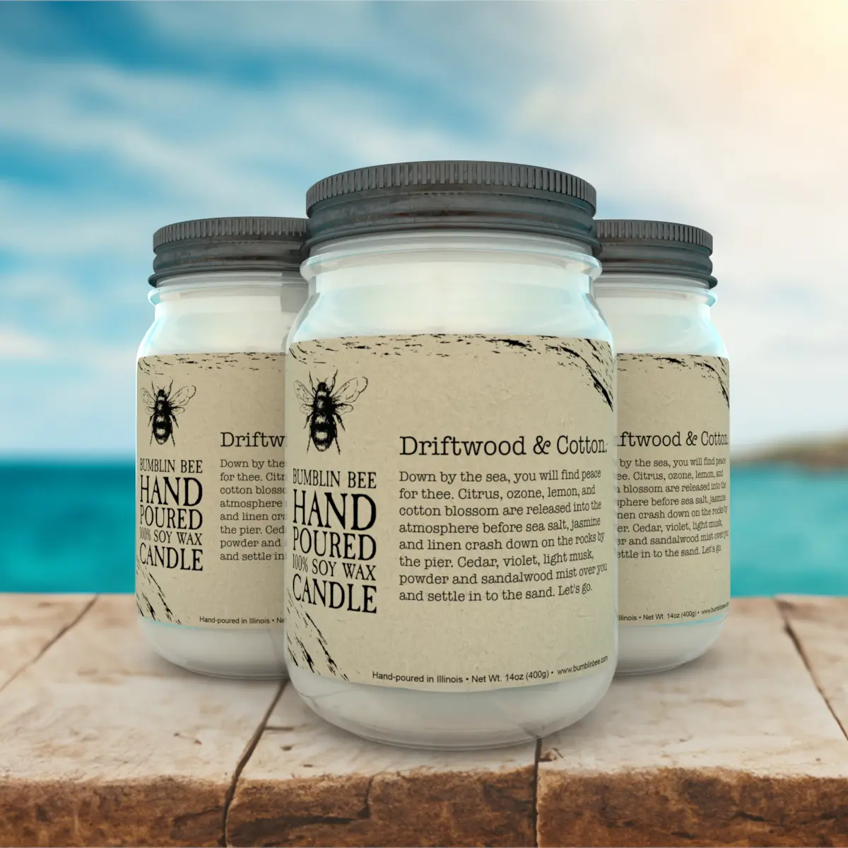 Driftwood & Cotton Scented Soy Wax Candle