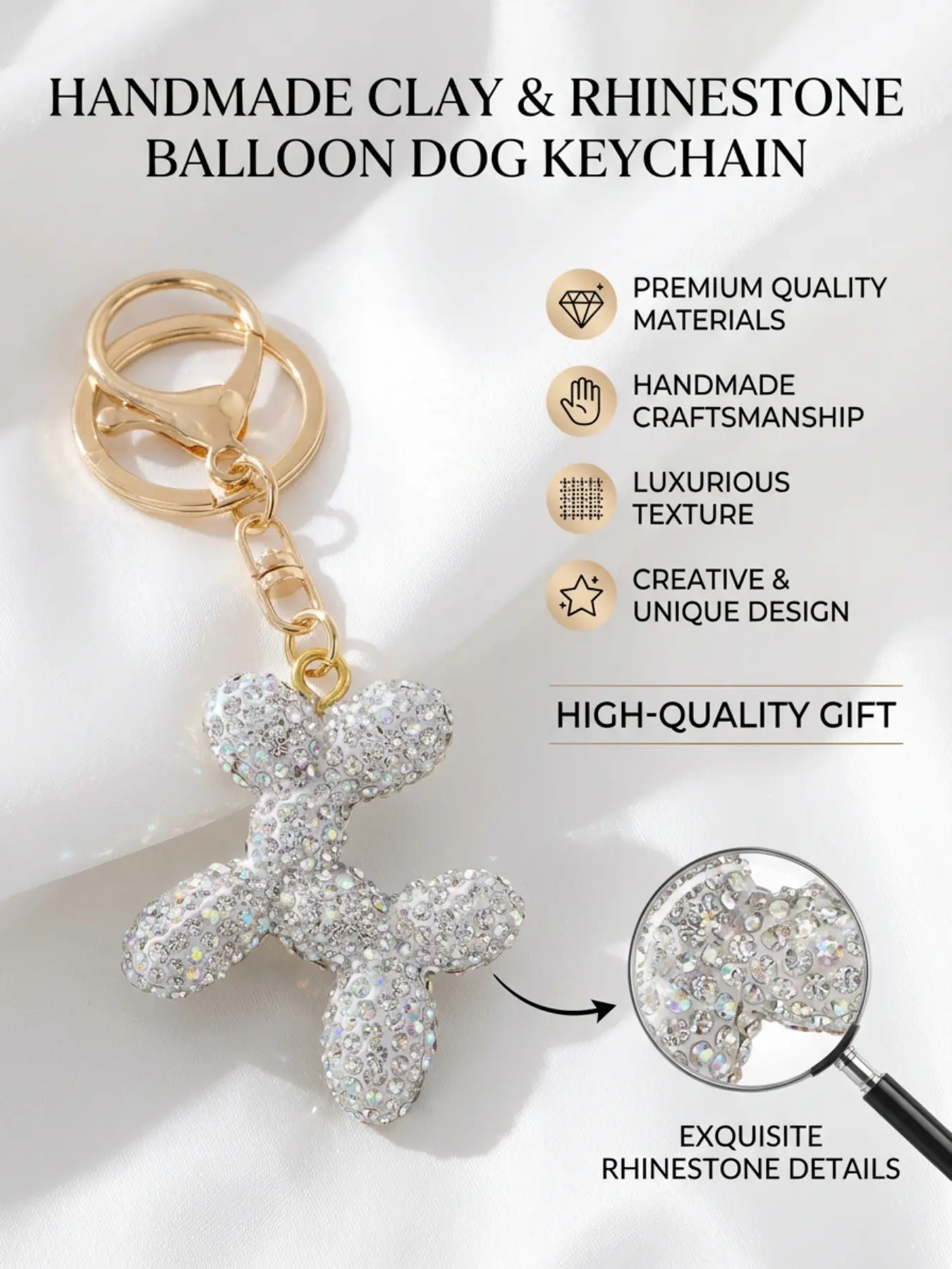 Silver Color Handmade Clay Couple Keychain, Detachable Luxury Women's Car Keychain, Balloon Dog Design, Elegant Simple Style, Holiday Gift,Valentine's Day,lovers