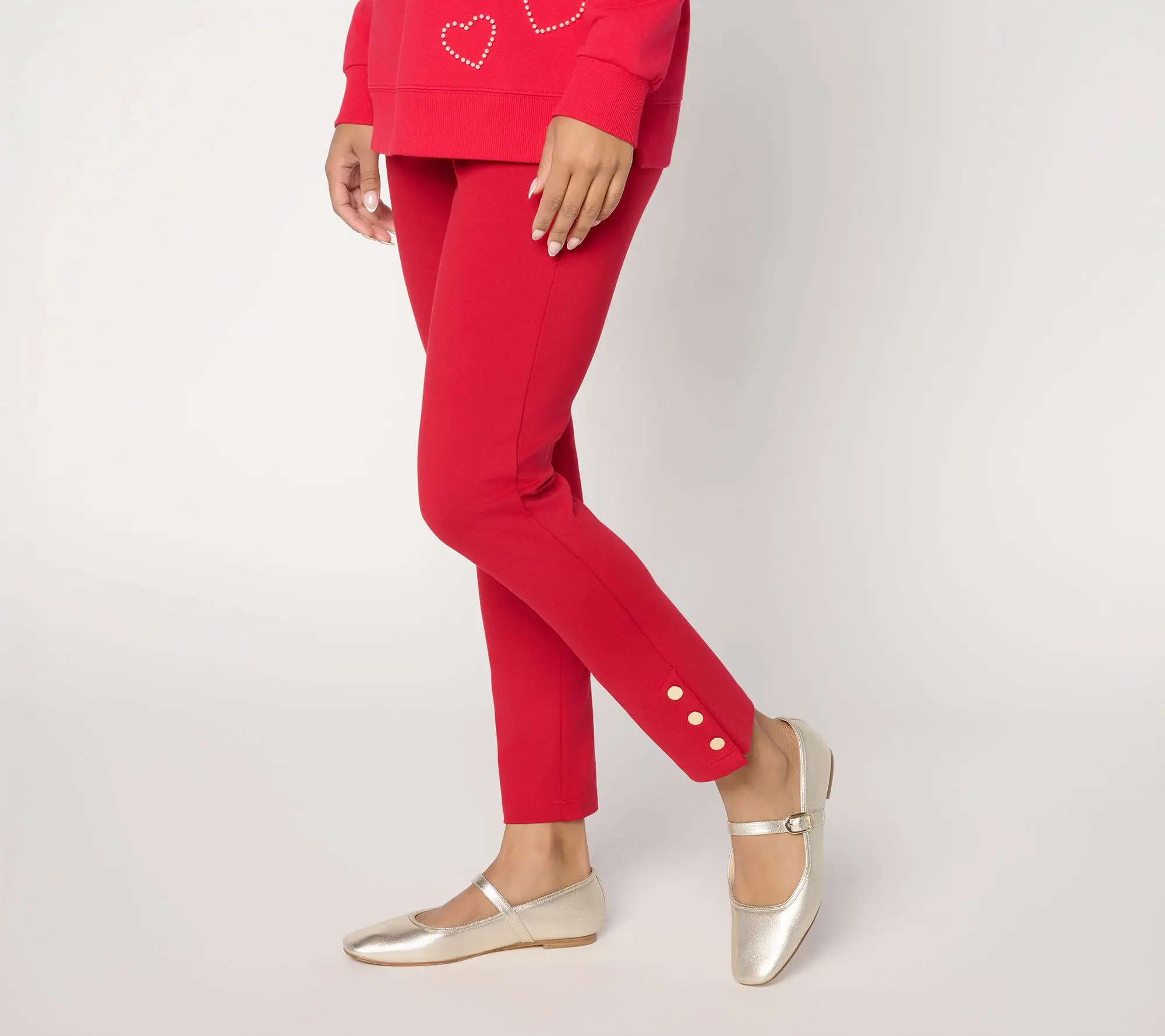 Belle by Kim Gravel Petite Ponte Gold Button Ankle Pant