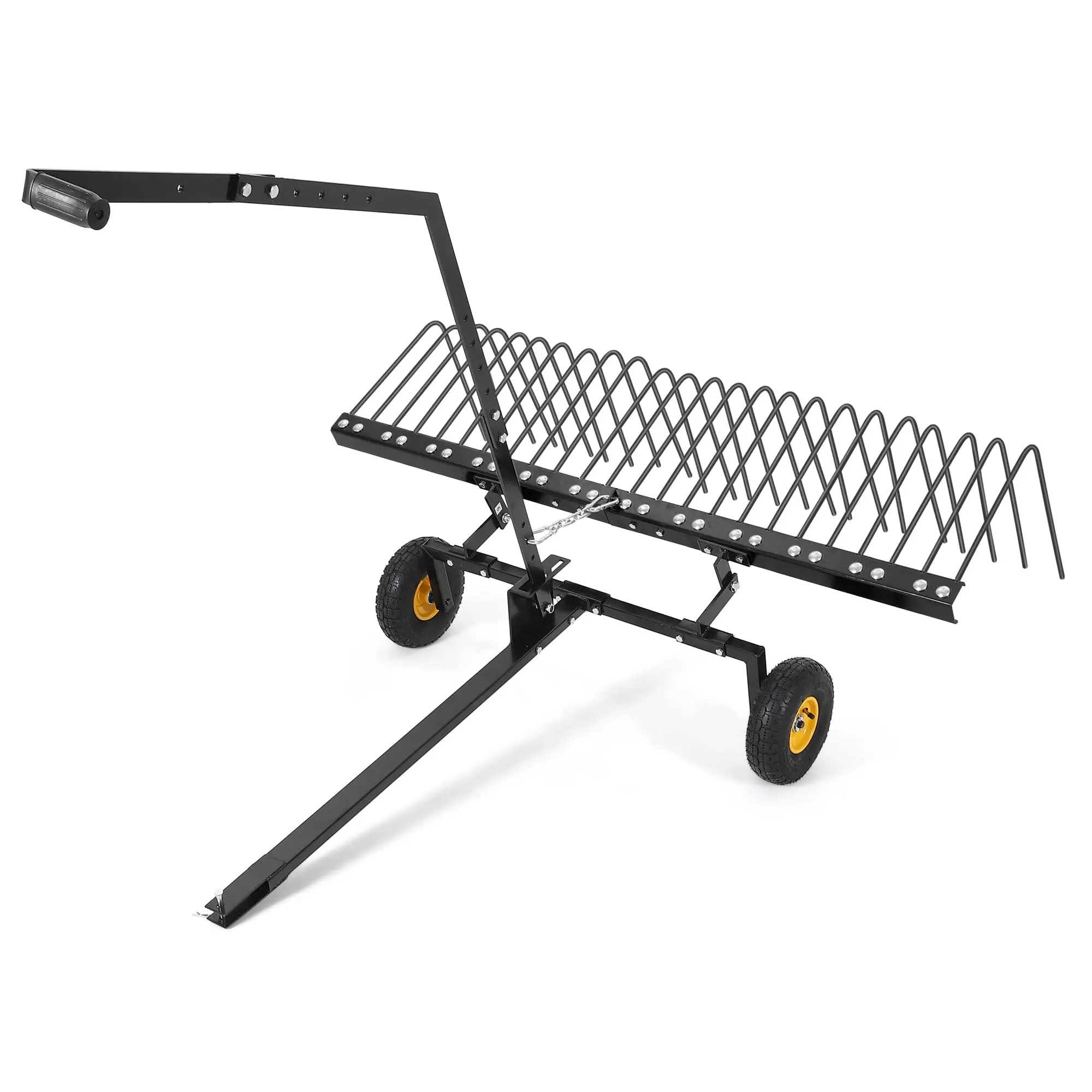 60'' Tow Behind Lawn Dethatcher,24 Durable Spring Steel Tines Lawn Dethatcher,Tow Behind Steel Pine Straw Rake Designed to Lawn and Tractors,Black