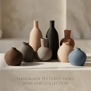 Wabi-Sabi Texture Vase Set of 4, Minimalist Nordic Bohemian Style Dried Flower Home Decor, Vase Decorative, Modern Living Room Table Centerpiece, Japanese Garden Pot