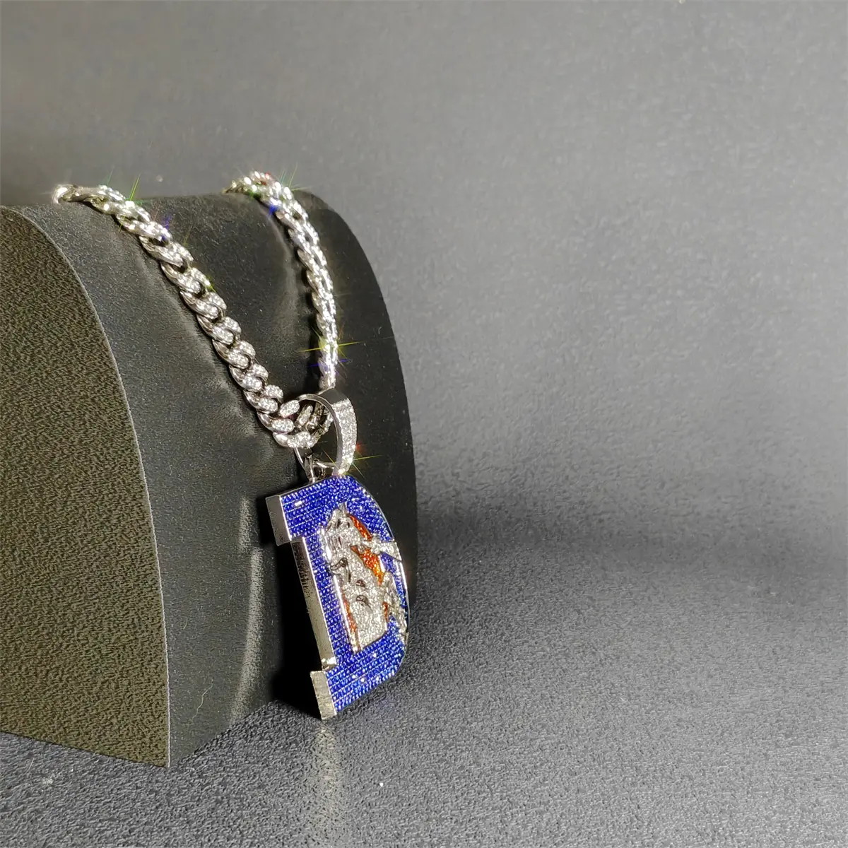 Hip-Hop Style Rhinestones Cuban Chain Men's Personalized Necklace, Fashion Rugby Graphic Pendant, Unisex Gift for Boyfriend Woman, A necklace suitable for wearing while watching a game to enhance the atmosphere