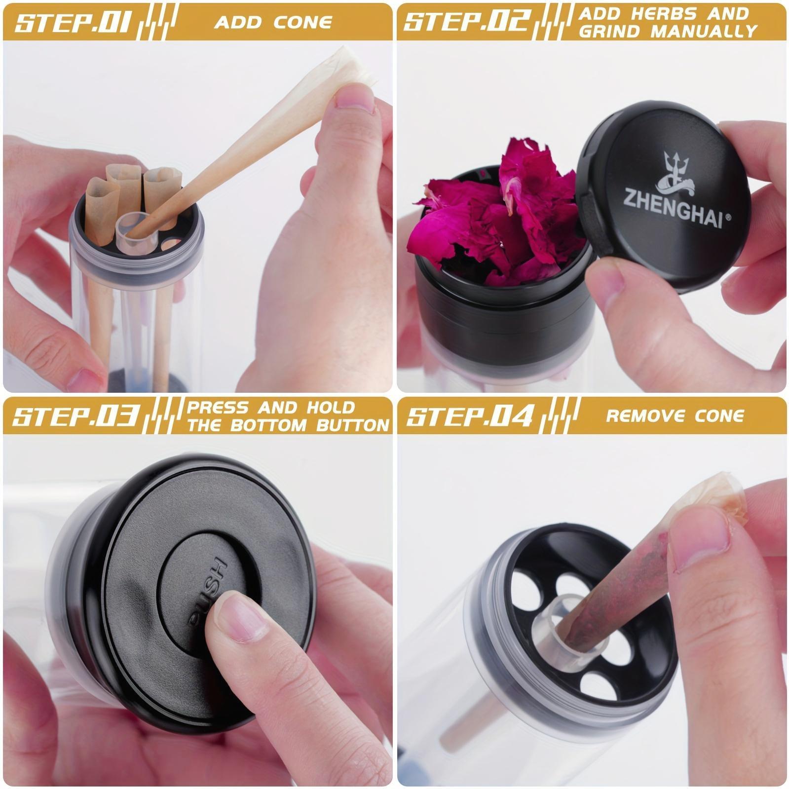 Compact 3-In-1 Zinc Alloy Kitchen Seasoning Grinder, Home Kitchen Utensils Set with 6-Hole Cone Loader, Storage & Cleaning Brush for Grinding, Filling