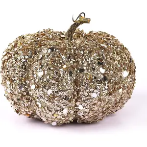 Artificial Glitter Pumpkin, Gold Pumpkin Faux Pumpkin Harvest Pumpkin Fall Table Centerpieces Farmhouse Pumpkins for Halloween Thanksgiving Decorations Ornaments