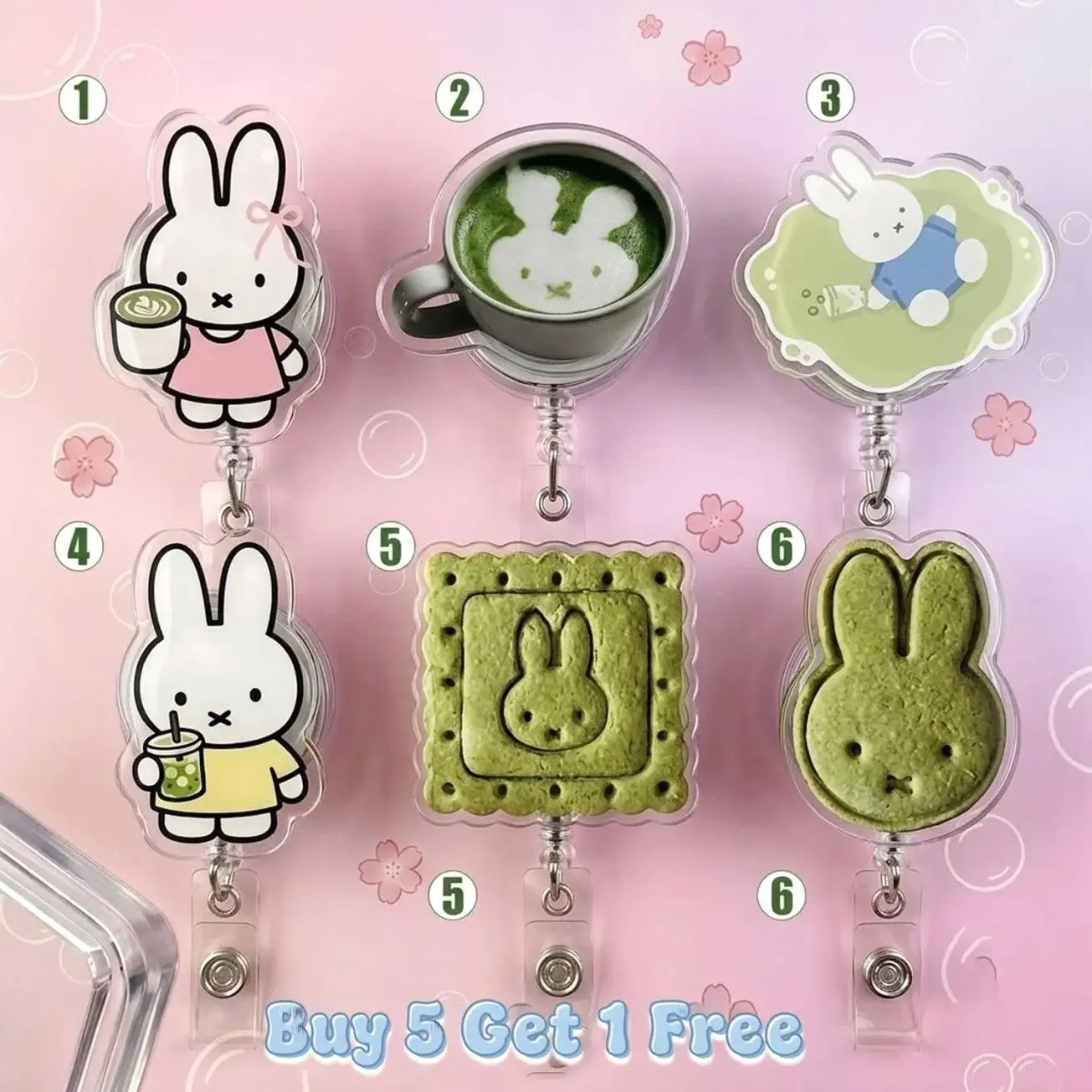 Cute Matcha Bunny Badge Reel, Retractable Acrylic Badge Clip for Nurses, Aesthetic Green Rabbit ID Holder, Kawaii Teacher Gift, Work Lanyard