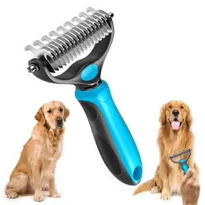 Professional 2-in-1 Pet Grooming Brush & Double-Sided Undercoat Rake - Painless Dematting Comb and Deshedding Tool for Dogs and Cats. Safely Remove Mats, Tangles & Loose Hair to Stop Shedding and Flying Hair - Must-Have Pet Supplies