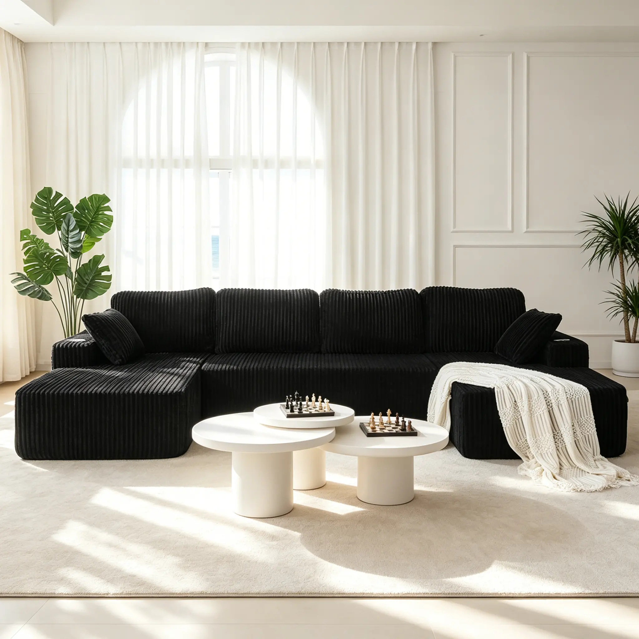 【2Packages】134'' U-shaped Boneless Modular Sectional Sofa , Compressed Corduroy Fabric, Modern Style Living Room Sofa Bed, Oversized U Shape Cloud Sleeper Sofa with Deep Seat Space-Saving Recliner Design - Convertible Corduroy Sectional Sofa