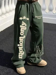 Men's Graphic Print Sweatpants, Soft Fabric Plus Size, Urban Street Style, Casual Fitted Pants for Daily Wear & Street Fashion, Tracksuit Bottoms