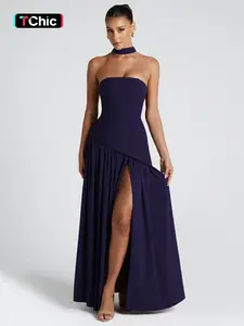Women's Plain Split Thigh Tube Dress with Scarf, Elegant Draped Style Strapless Sleeveless Dress for Party Club Beach Vacation, Ladies Clothes for All Seasons Womenswear