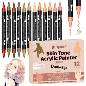 12 Colors Skin Tone Markers,Dual Tip Acrylic Paint Markers , Dot Tip & Brush Tip,Skin Tone Colors for Versatile Art Pens on Rock, Canvas, Tile, Glass, Ceramic, Wood,Drawing Markers,Acrylic Painting Pens,Waterproof Paint Marker